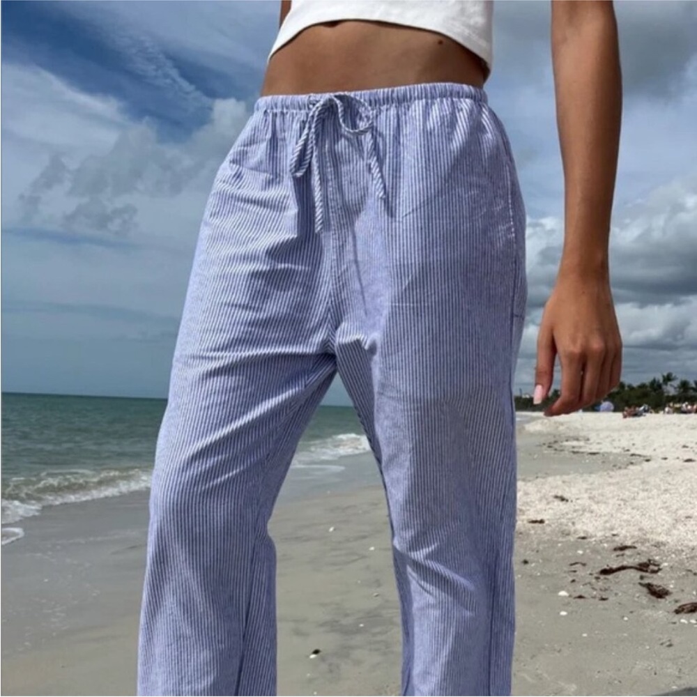 Brandy Melville Blue & White Striped Marie Lou Linen Pants